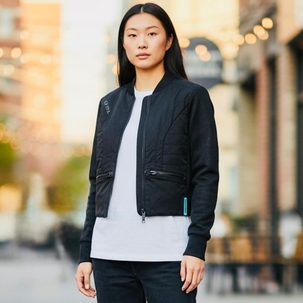 Diesel Women's Black Nylon Mesh Mixed Media Streetwear Bomber Jacket Sz Small